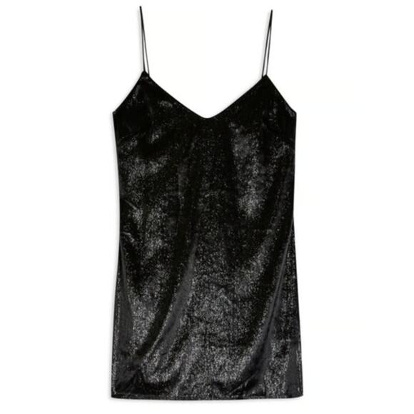 Topshop Velvet Metallic Threads BodyCon Spaghetti Strap Mini Dress 8 Black NWT - Picture 3 of 3